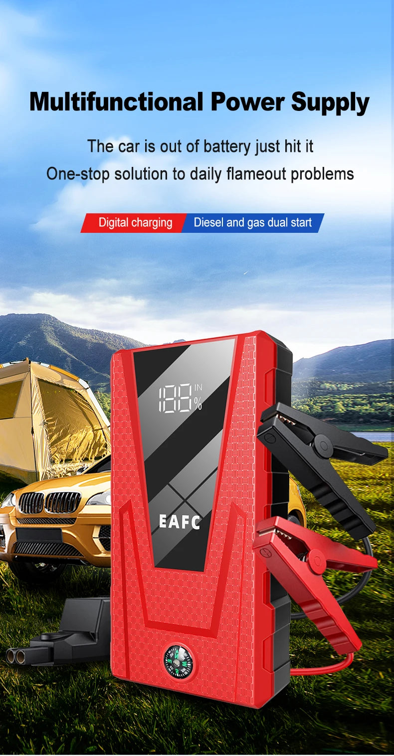 EAFC 2000A/1200A Portable Car Portable Jump Starter With Power Bank Fast Charge 12V Auto Battery Charger Booster Starting Device