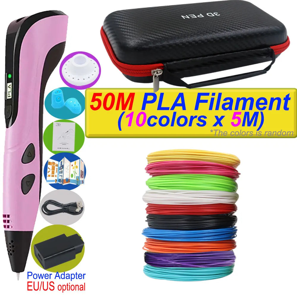 2025 New 3D Printing Pen DIY Three-dimensional Painting Children Toys With LCD Screen Power Adapter 200M PLA Filament Toys Gift