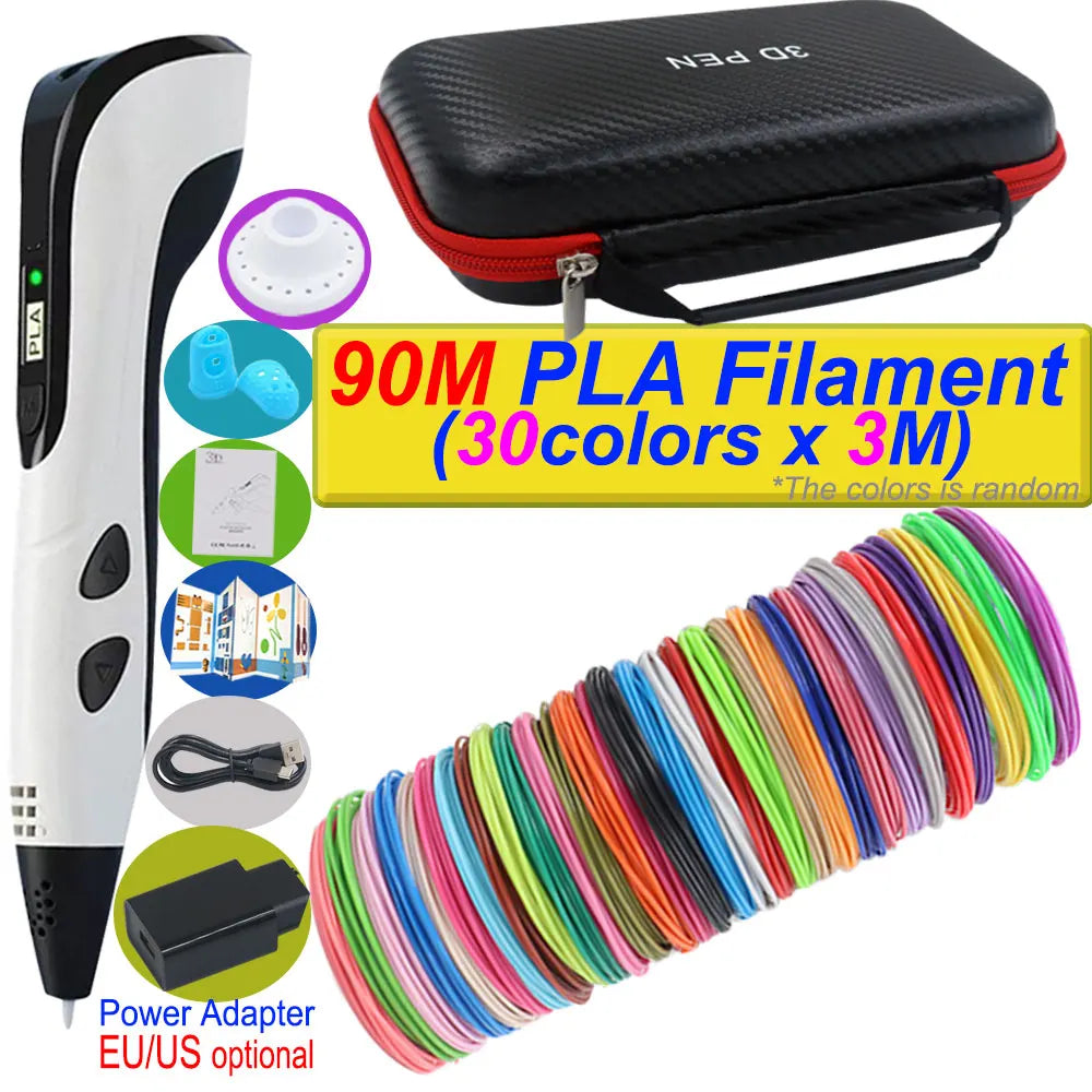 2025 New 3D Printing Pen DIY Three-dimensional Painting Children Toys With LCD Screen Power Adapter 200M PLA Filament Toys Gift