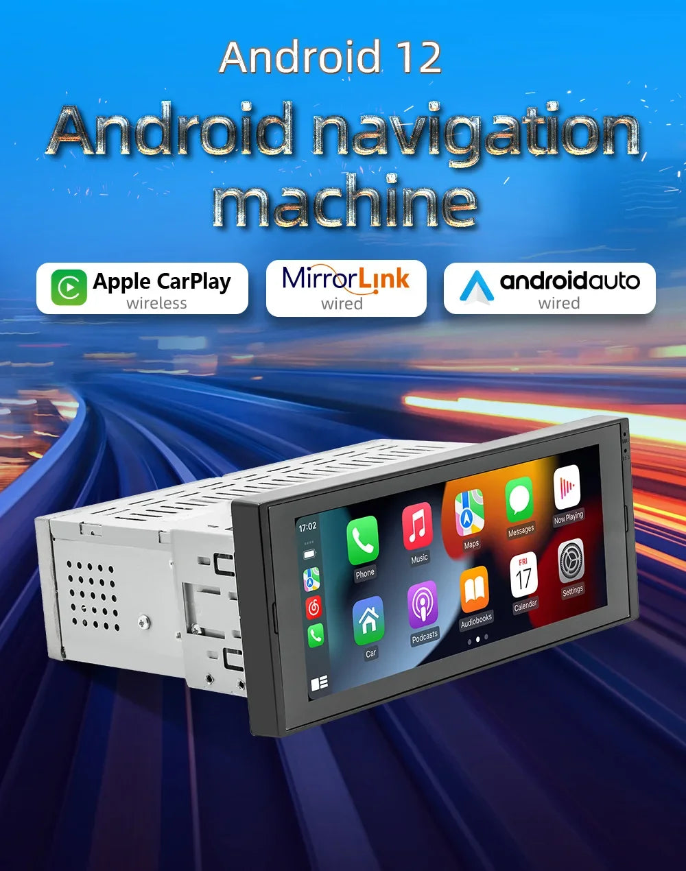 1 Din Android Car Radio Wireless CarPlay Mirror Link Bluetooth WiFi Android-Auto 6.86 Inches GPS Navigation Multimedia Player