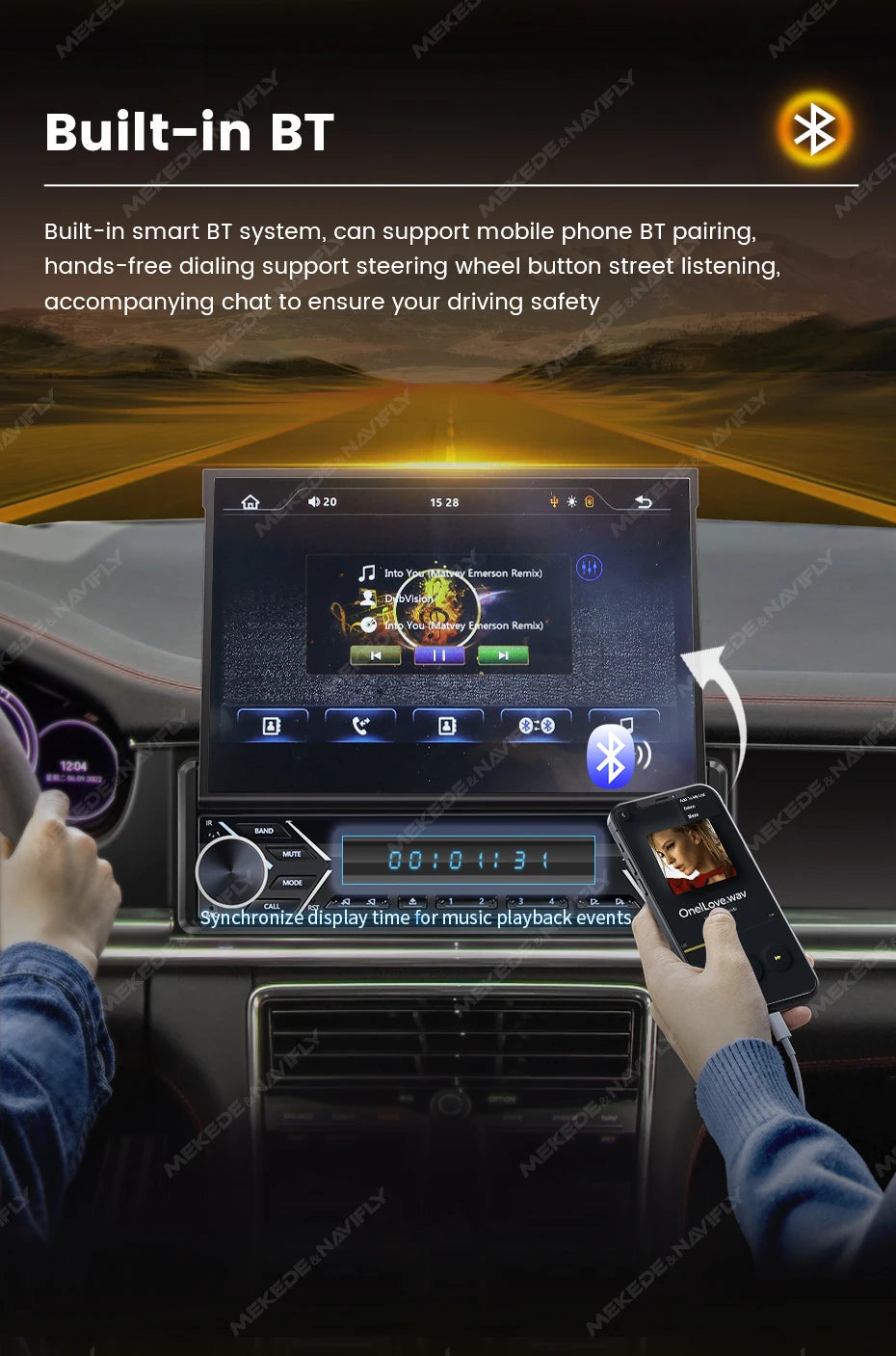 MEKEDE 1Din 7" Retractable Screen MP5 Player Car Radio Android Auto Carplay Universal GPS Navi Car Multimedia Intelligent System