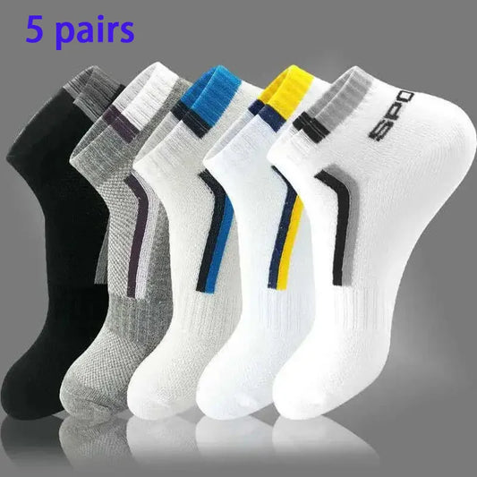3/4/5/6 Pairs/pack of "Sports" MEN'S Summer Socks, Personalized Boat Socks, Breathable Mesh, Youth Student Socks, Mixed Colors