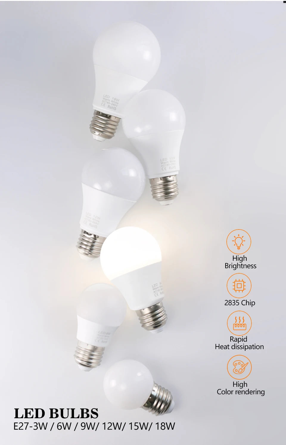 4pcs/lot E27 LED Bulb Lamps AC 220V SMD2835 3W 6W 9W 12W 15W 18W Lampada Led Light Bulbs Living Room Home Indoor LED Bombilla