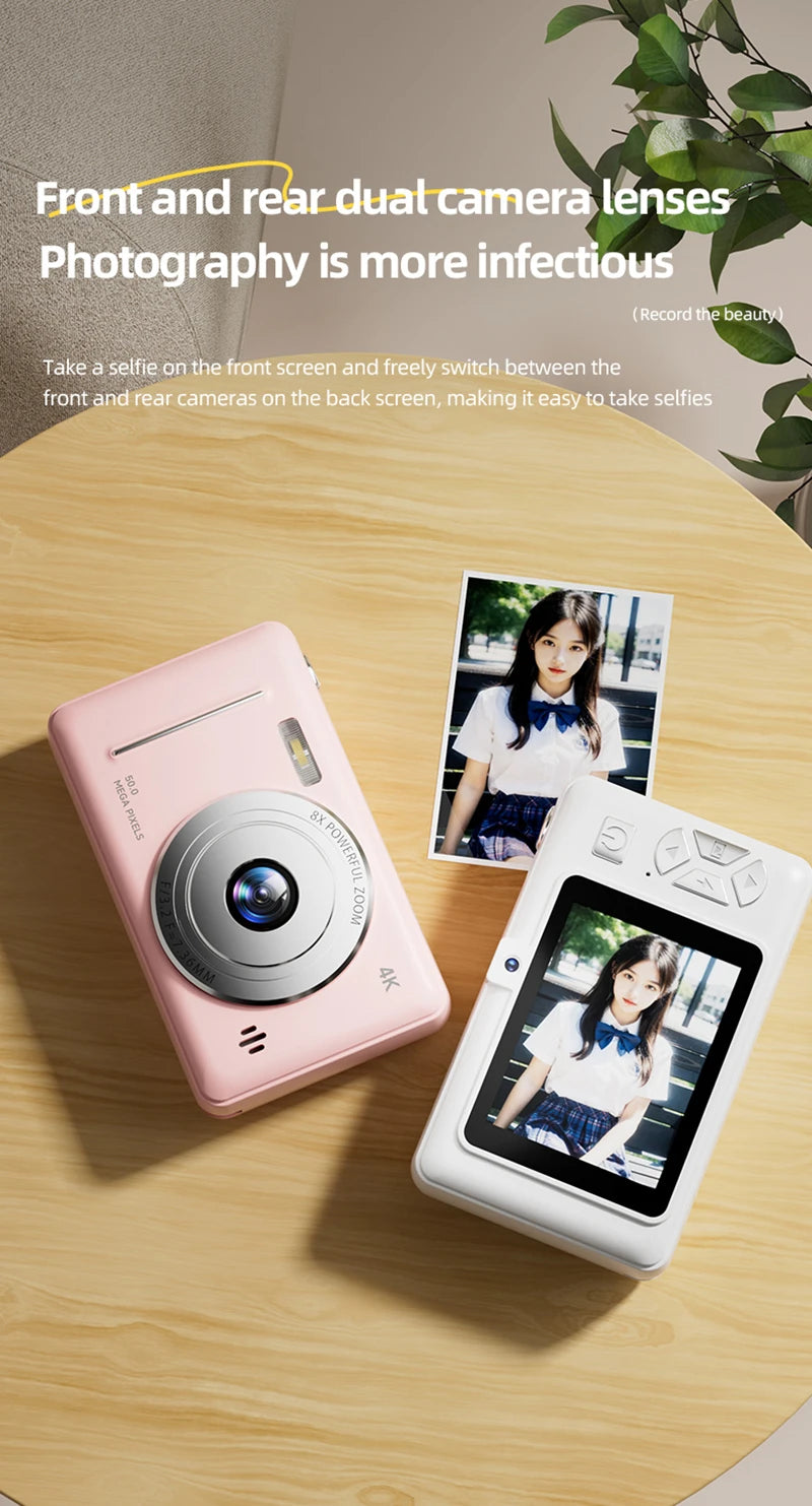 2025 New 4K Digital Camera Retro CCD 50 Million Pixels Portable Card Camera Entry-level Camera Dual Cam Flash 8X Zoom Auto Focus