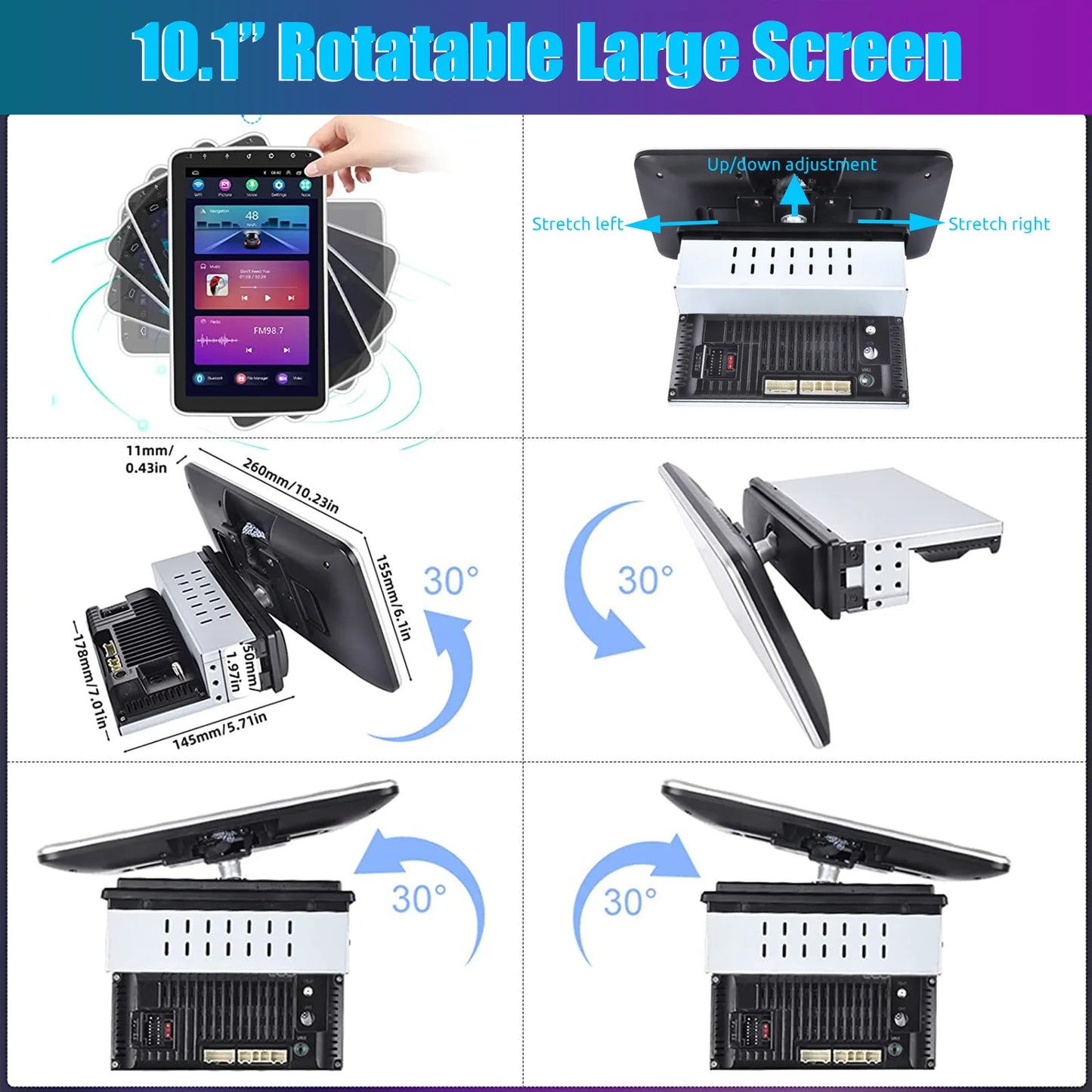 ESSGOO Android 13 10.1 Inch Universal Single Rotatable Car Radio Auto Carplay Multimedia Player GPS Navi Automotive Stereo