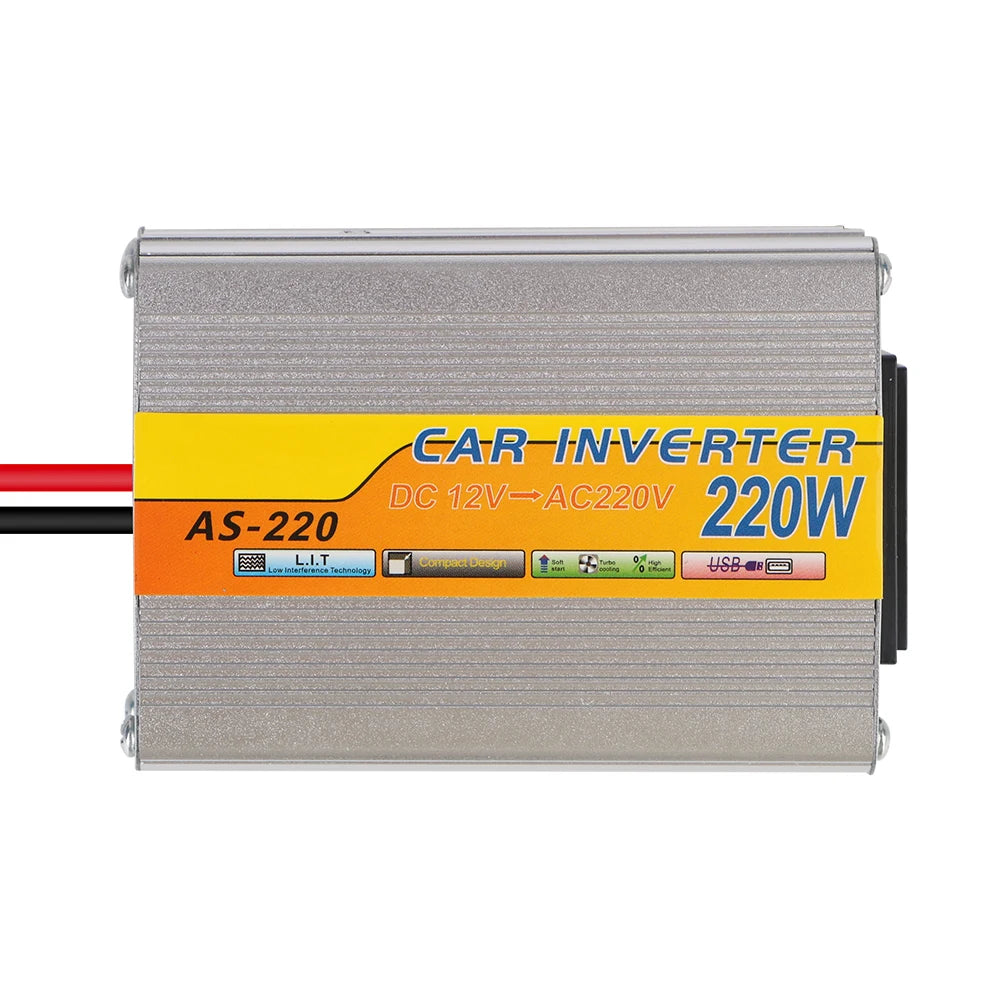 220W Power Inverter Car Mounted Solar Inverter USB Voltage Transformer Portable DC 12V To AC 220V Conversion USB Battery Clip