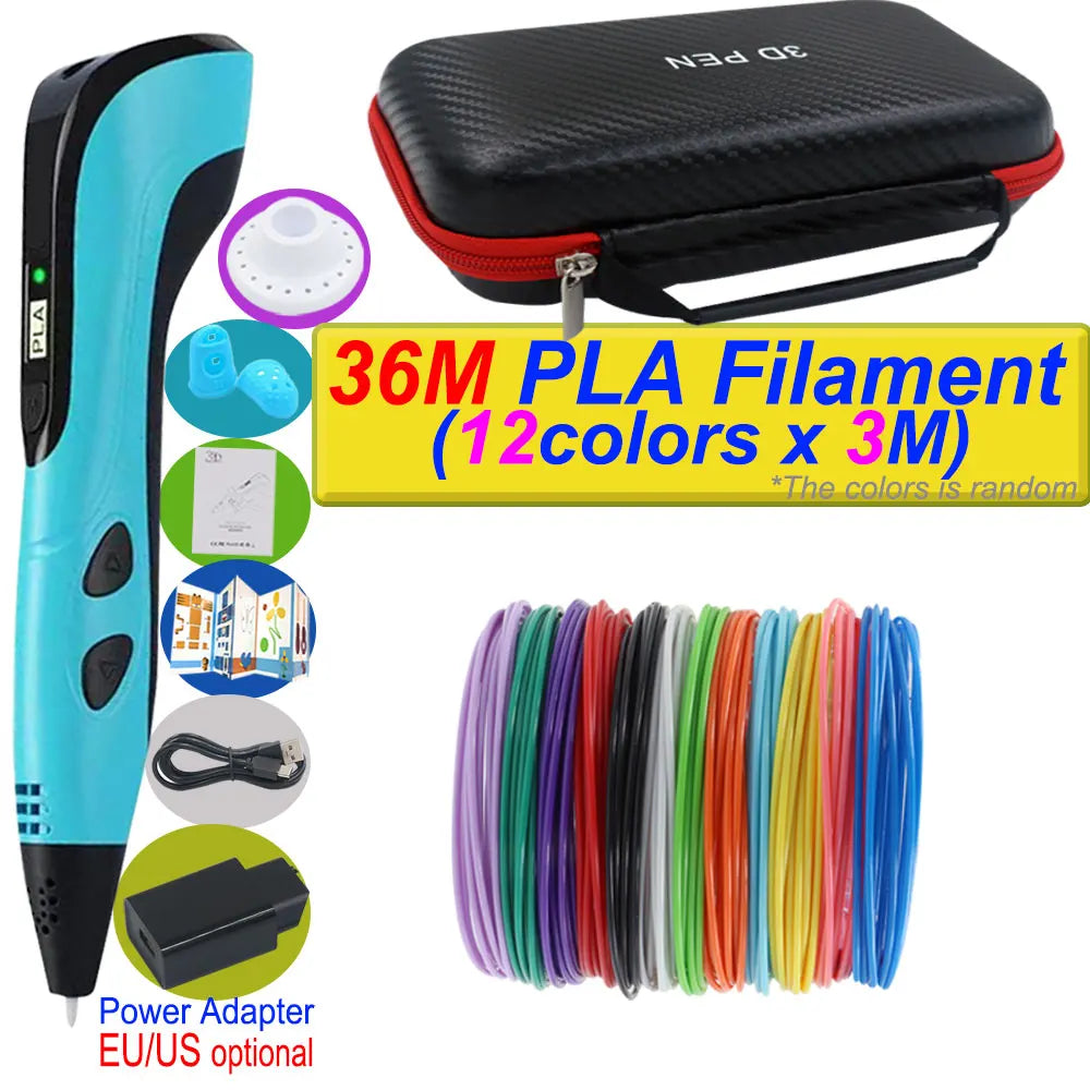2025 New 3D Printing Pen DIY Three-dimensional Painting Children Toys With LCD Screen Power Adapter 200M PLA Filament Toys Gift