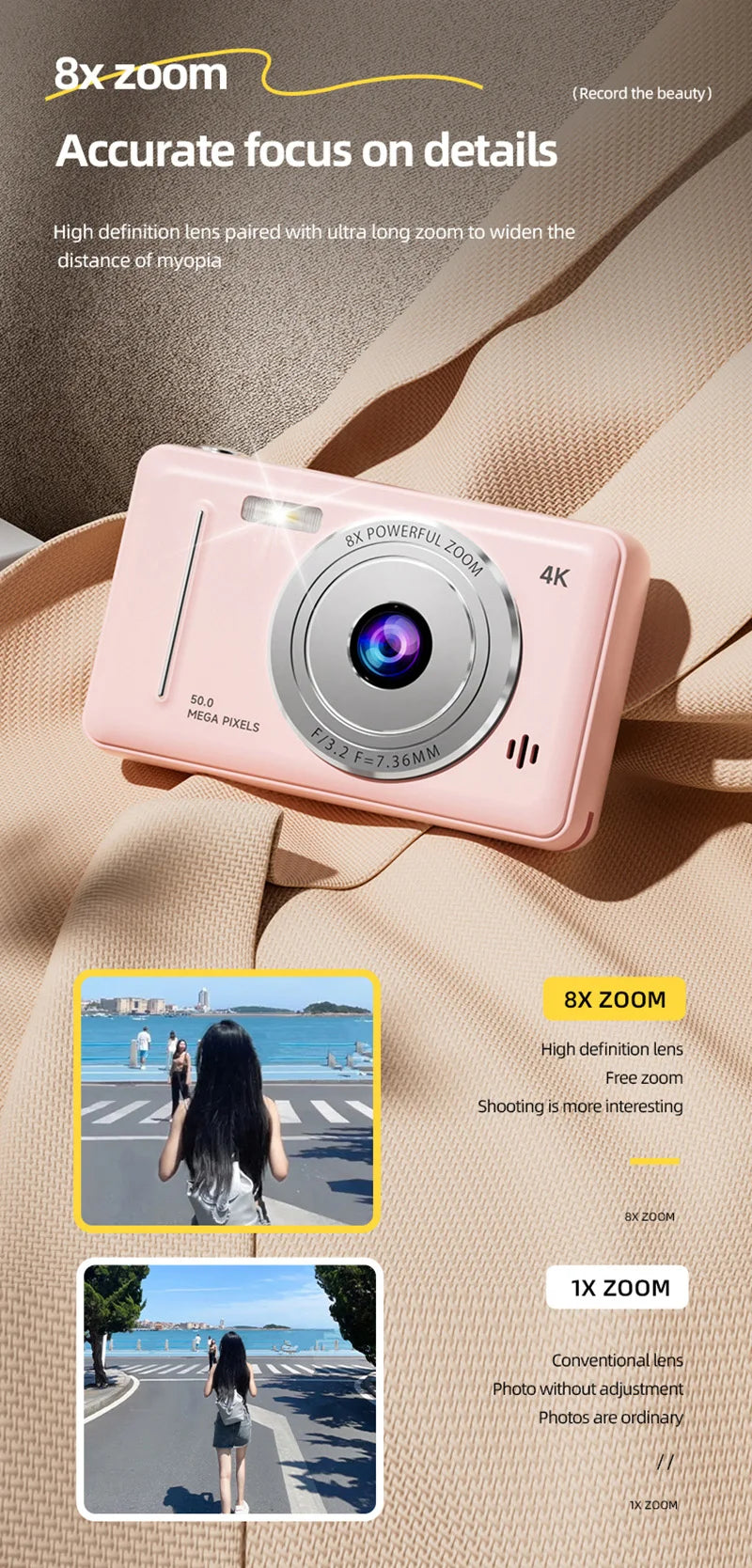 2025 New 4K Digital Camera Retro CCD 50 Million Pixels Portable Card Camera Entry-level Camera Dual Cam Flash 8X Zoom Auto Focus