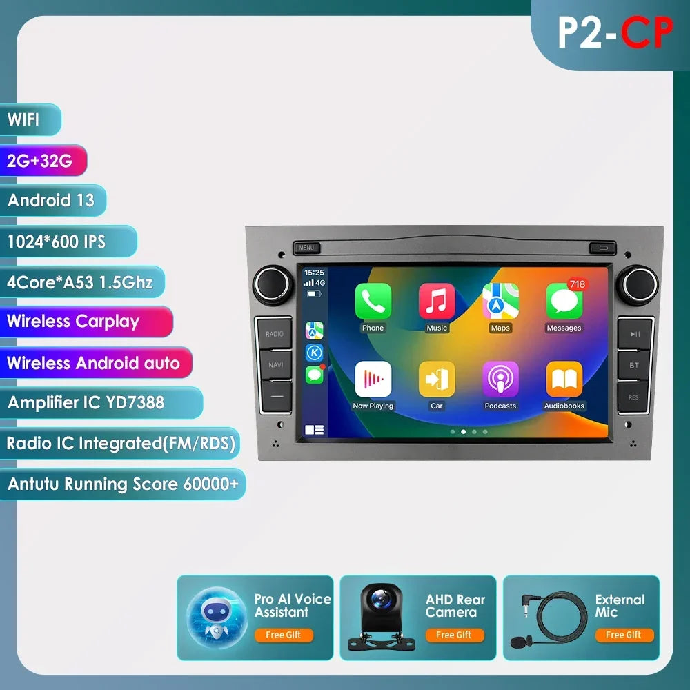 8G+128G 2Din Android 13 Car GPS Navigation Autoradio for Opel Astra H G J Antara Vectra C B Vivaro Corsa C D Zafira B Stereo RDS