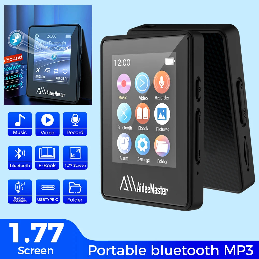 Portable BT MP3 Player Wireless Mini Digital HiFi Lossless Sound Music Players Small Black Walkman Audio Player