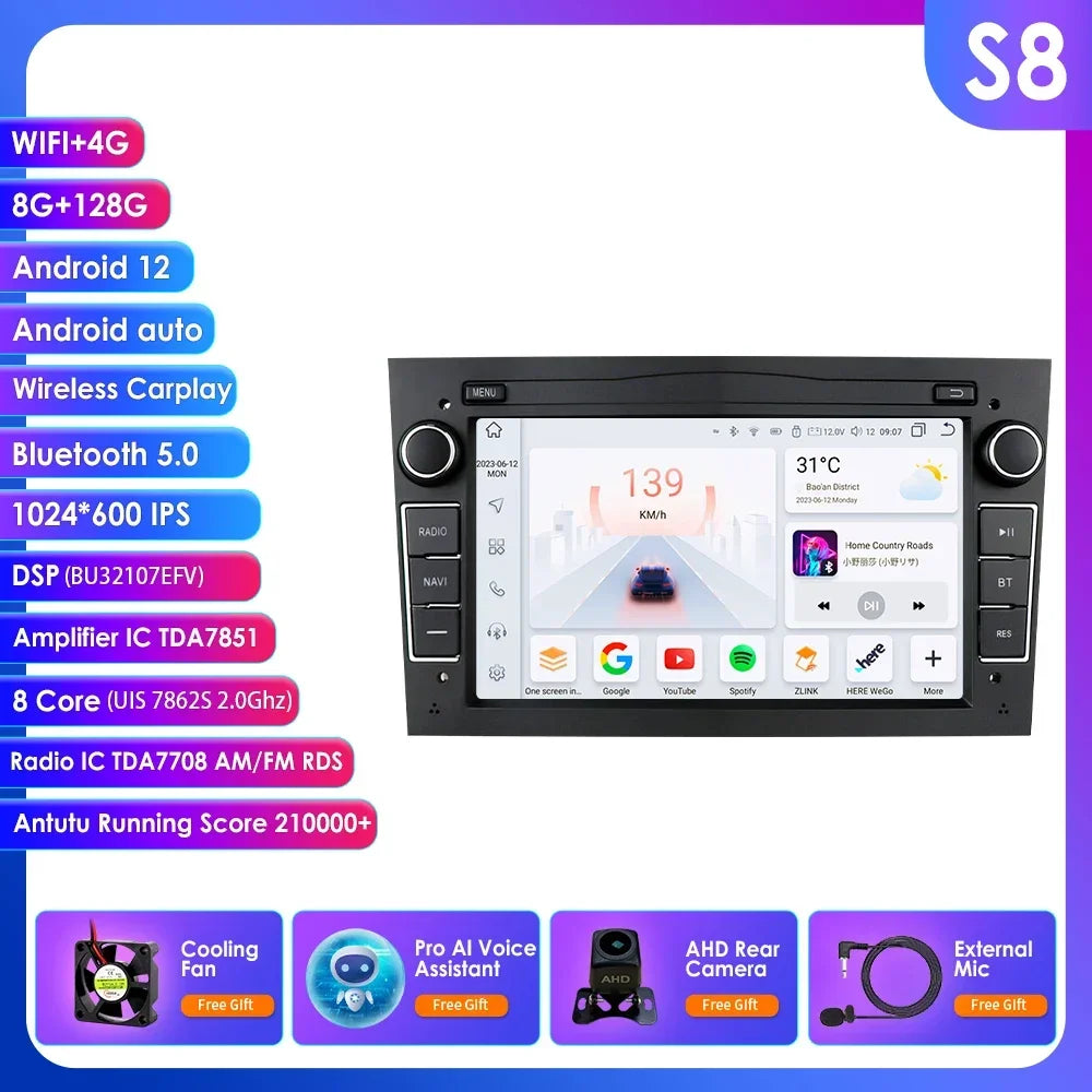 8G+128G 2Din Android 13 Car GPS Navigation Autoradio for Opel Astra H G J Antara Vectra C B Vivaro Corsa C D Zafira B Stereo RDS