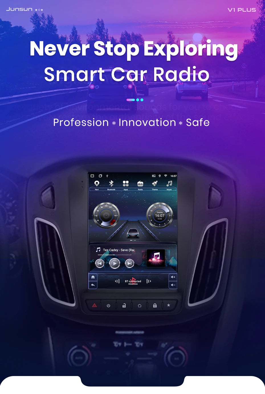Junsun For Tesla Style Android Auto 4G Wireless Carplay DSP Car Radio Multimedia Player For Ford Focus MK 3 2012-2017 no 2din
