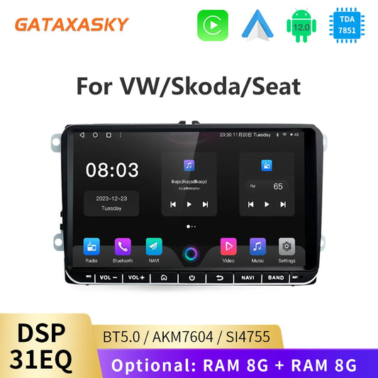 GATAXASKY 9" Car Radio multimedia player For VW Volkswagen Passat B7 B6 Golf Touran Polo Tiguan Jetta 2 din Android 12 Carplay