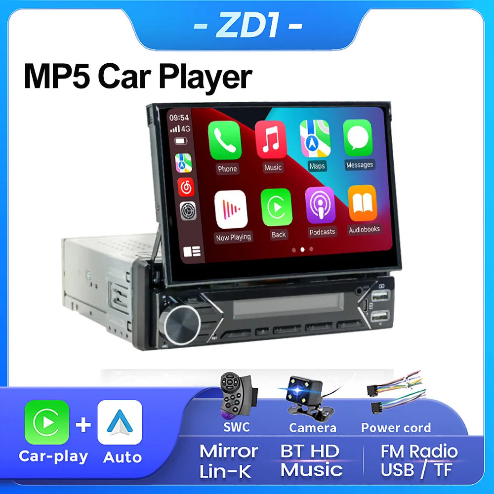 MEKEDE 1Din 7" Retractable Screen MP5 Player Car Radio Android Auto Carplay Universal GPS Navi Car Multimedia Intelligent System