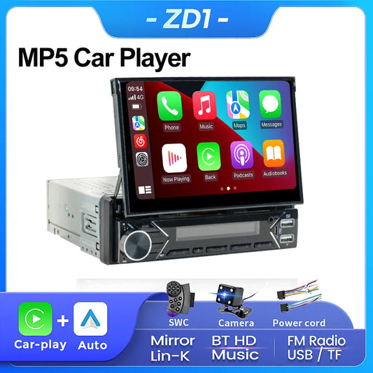 MEKEDE 1Din 7" Retractable Screen MP5 Player Car Radio Android Auto Carplay Universal GPS Navi Car Multimedia Intelligent System