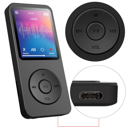 MP3 Player 1.8 in Screen HiFi Lossless Music Player Bluetooth-Compatible5.4 Type-C Music Stereo Player Built-in Speaker for Kids