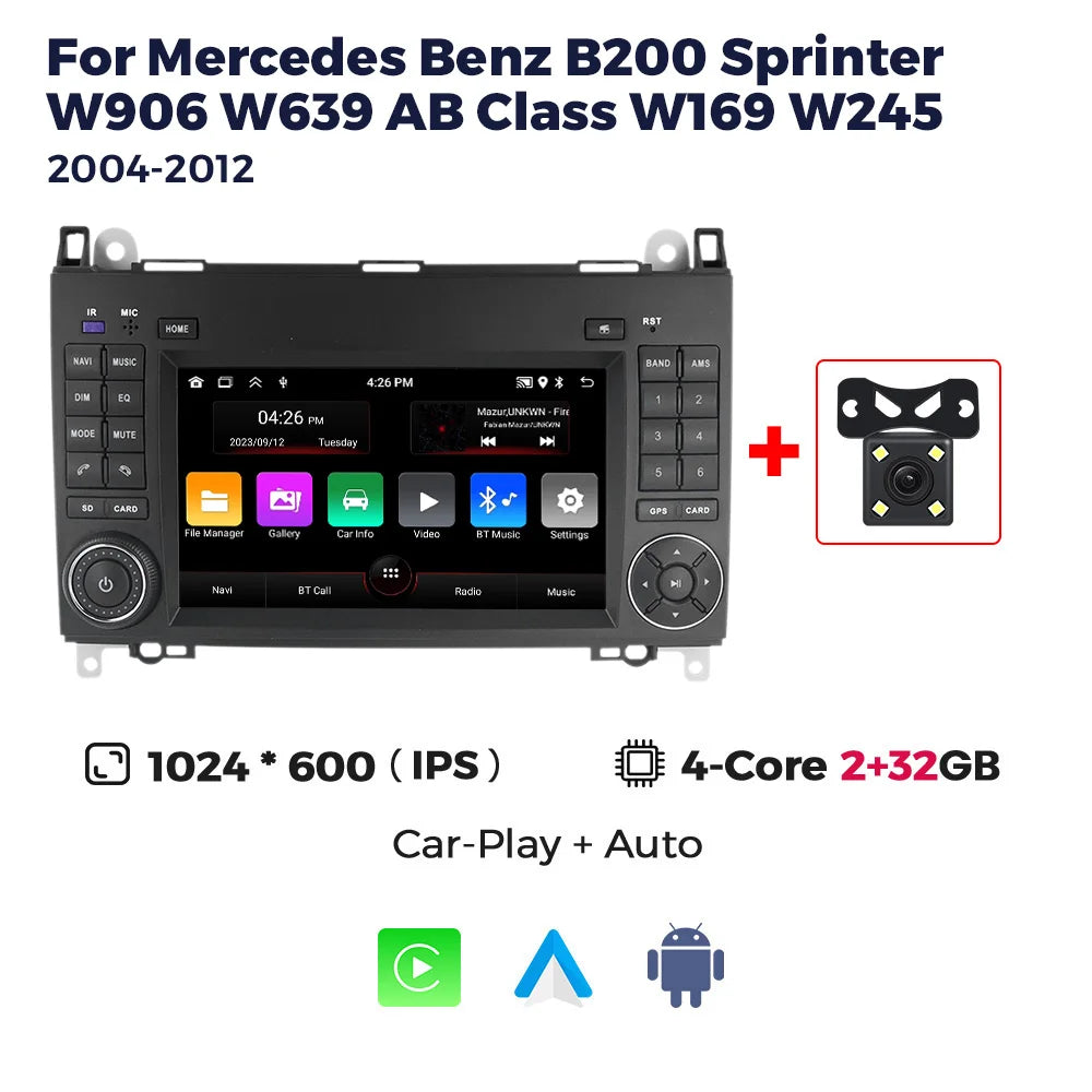 7" 2din Android Car Radio Stereo Video Player For Mercedes Benz B200 A B Class W169 W245 Viano Vito W639 Sprinter W906 Carplay