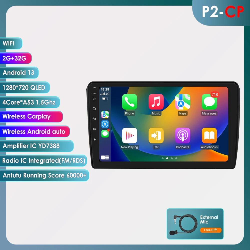 2Din Android 13 Car Radio For Audi A3 8P S3 RS3 2003-2013 Car Multimedia GPS 4G Wireless CarPlay Android Auto AI Voice autoradio