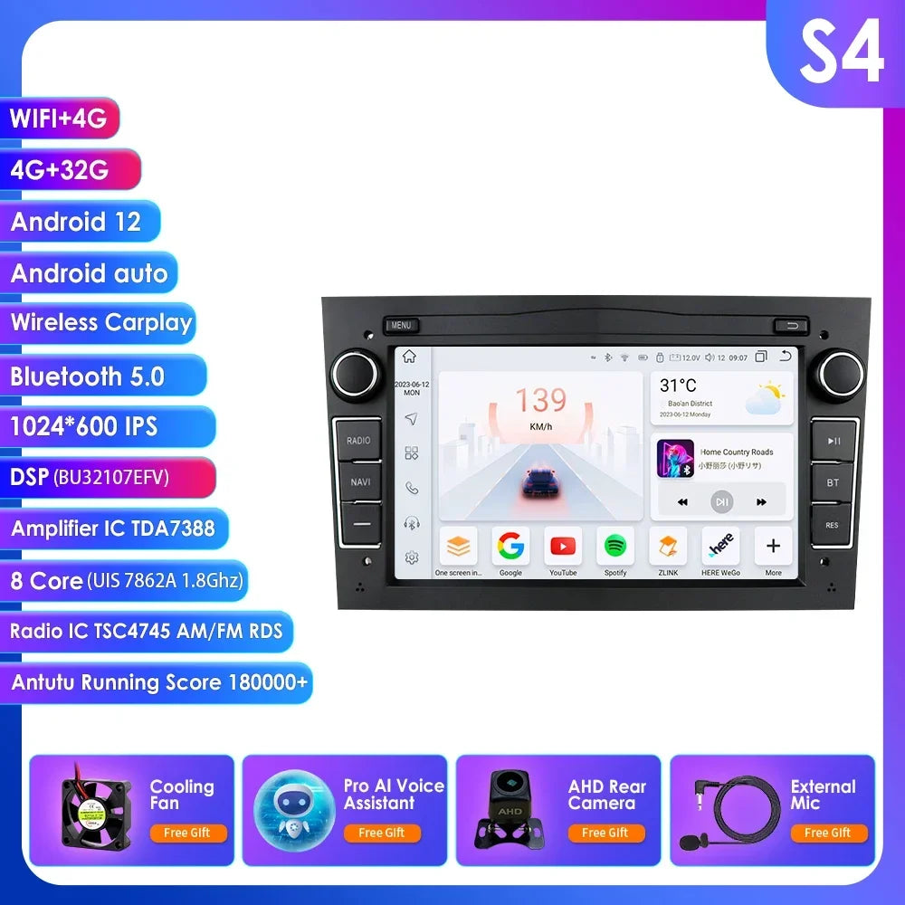 8G+128G 2Din Android 13 Car GPS Navigation Autoradio for Opel Astra H G J Antara Vectra C B Vivaro Corsa C D Zafira B Stereo RDS