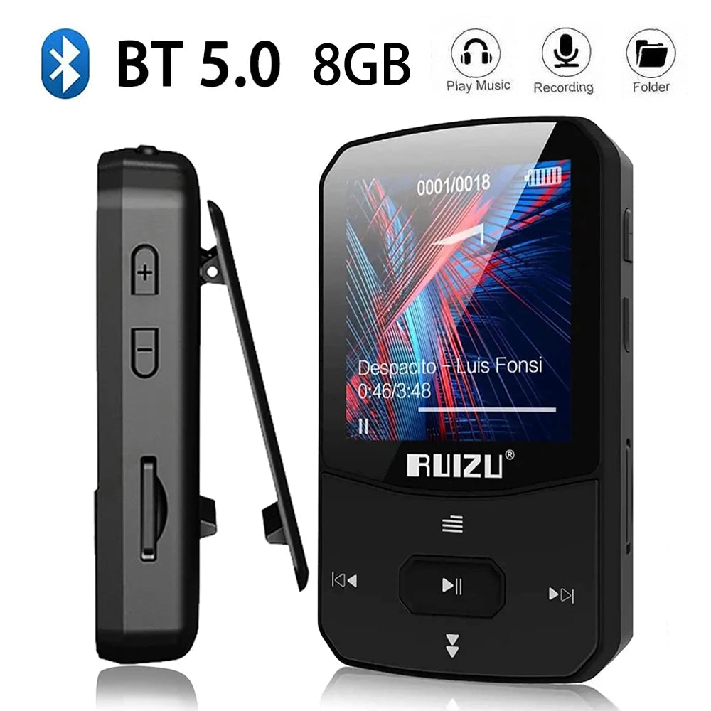 X52 Sport Bluetooth MP3 Player Portable Back clip Mini Music Walkman With Screen Support FM,Recording,Clock,Pedometer Radio