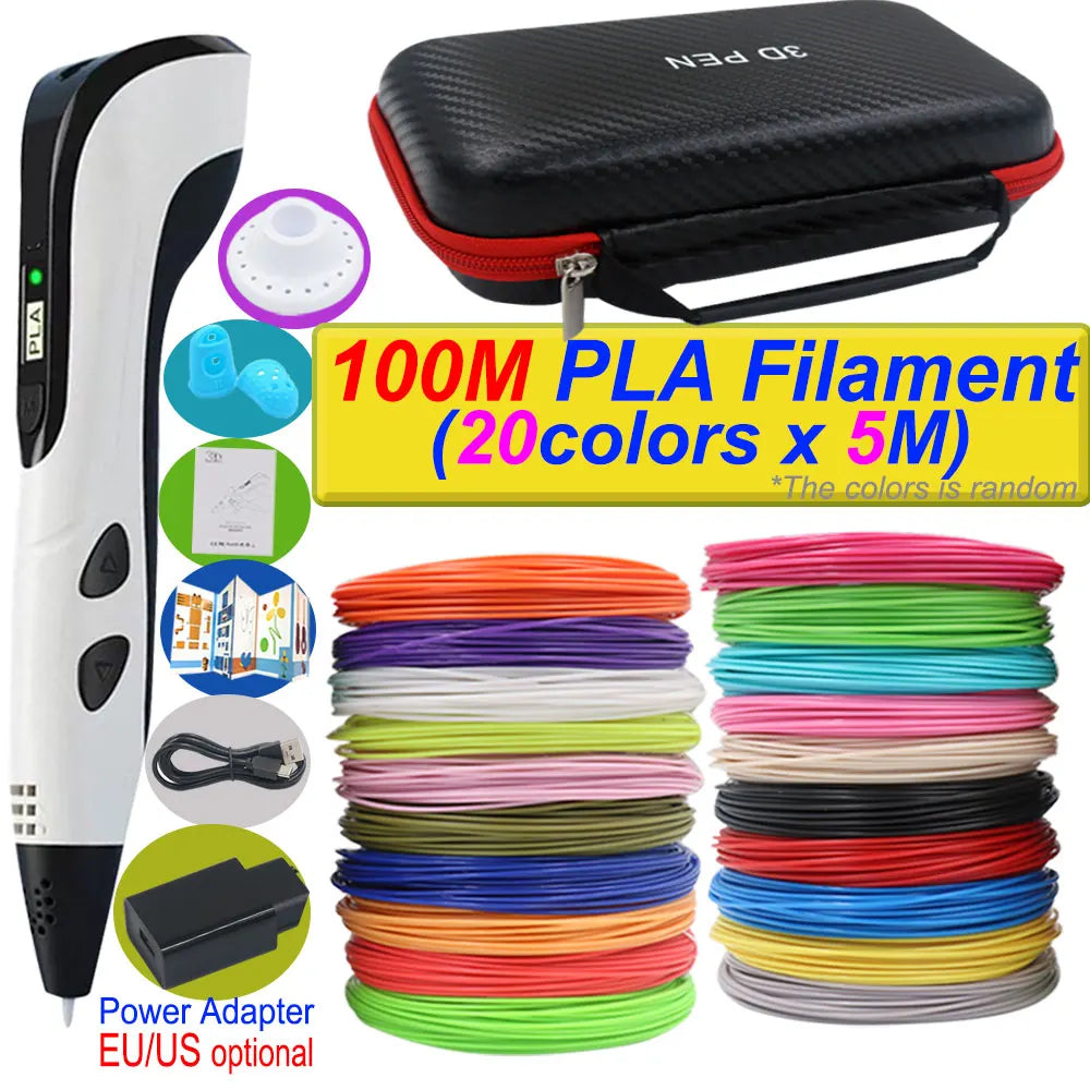 2025 New 3D Printing Pen DIY Three-dimensional Painting Children Toys With LCD Screen Power Adapter 200M PLA Filament Toys Gift