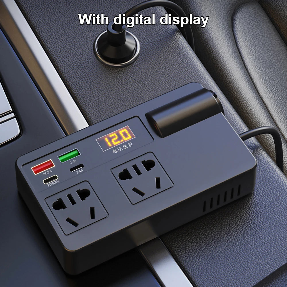 220W Power Inverter Car Mounted Solar Inverter USB Voltage Transformer Portable DC 12V To AC 220V Conversion USB Battery Clip