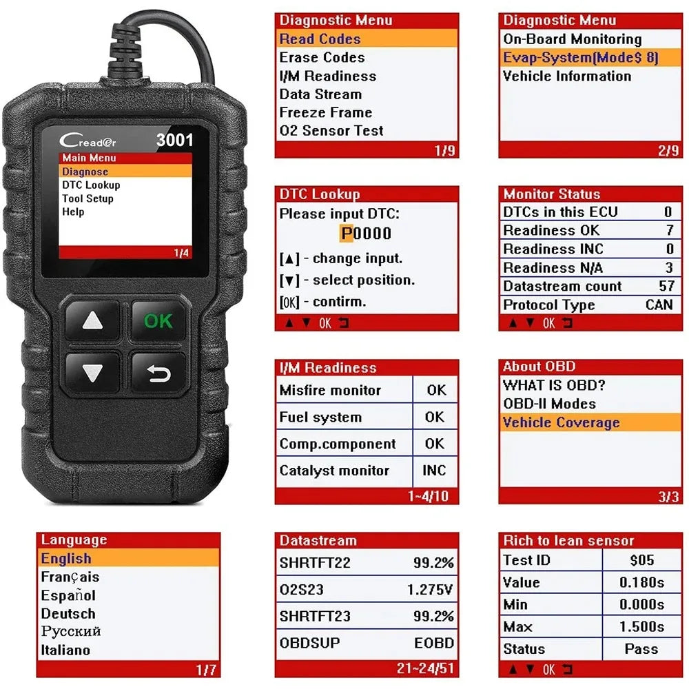 LAUNCH X431 CR3001 Car Full OBD2 Diagnostic Tools Automotive Professional Code Reader Scanner Check Engine Free Update pk  ELM32