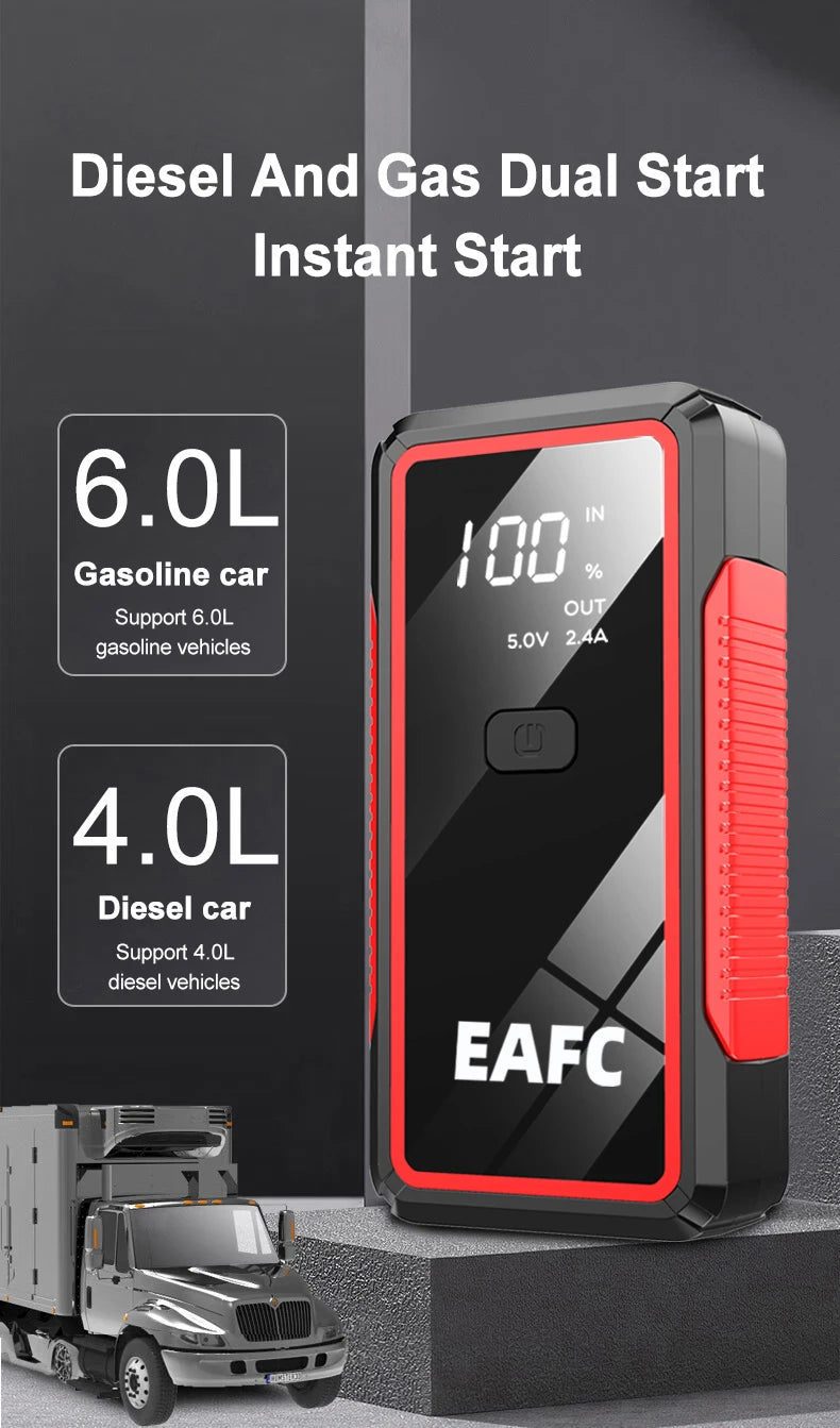 EAFC 2000A/1200A Portable Car Portable Jump Starter With Power Bank Fast Charge 12V Auto Battery Charger Booster Starting Device