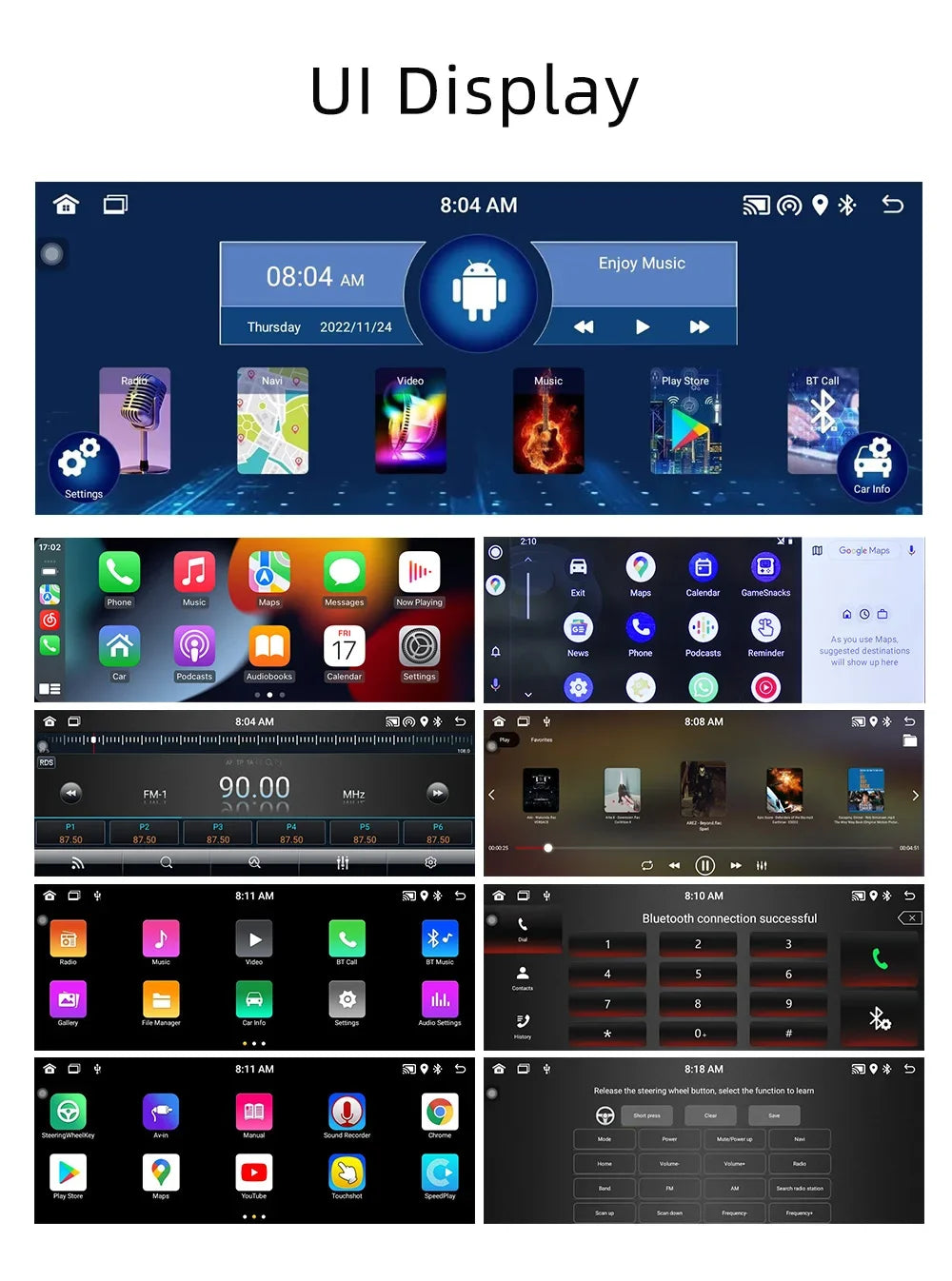 1 Din Android Car Radio Wireless CarPlay Mirror Link Bluetooth WiFi Android-Auto 6.86 Inches GPS Navigation Multimedia Player