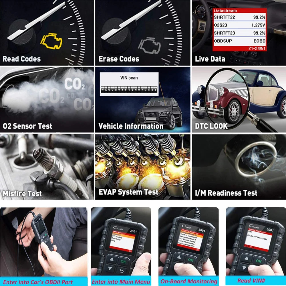 LAUNCH X431 CR3001 Car Full OBD2 Diagnostic Tools Automotive Professional Code Reader Scanner Check Engine Free Update pk  ELM32