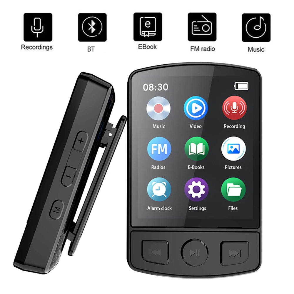 MP3 Player Bluetooth 5.2 1.77 inch Screen Music Player with Speakers Lossless Sound Quality with Recording E-Book Video Playing
