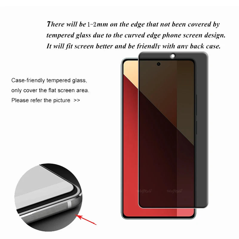 4Pcs For Redmi Note 13 Pro 5G Glass Redmi Note 13 5G Glass 9H HD Privacy Anti-Spy Cover Screen Protector Redmi Note 13 Pro 4G 5G