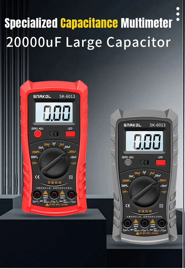 SK-6013 Digital Capacimeter Professional Capacitance Meter 20000uf Capacitor Tester 1999 Counts Electrician Multimeter