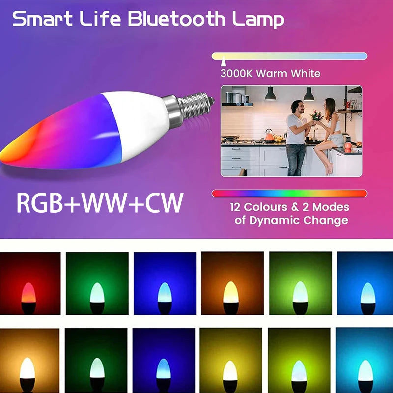 Led pirn küünal nutikas lamp E14 TUYA Bluetooth hämardatav RGB valgus 220 V APP grupi juhtimine Nutikas elu kodu ruumi kaunistamiseks