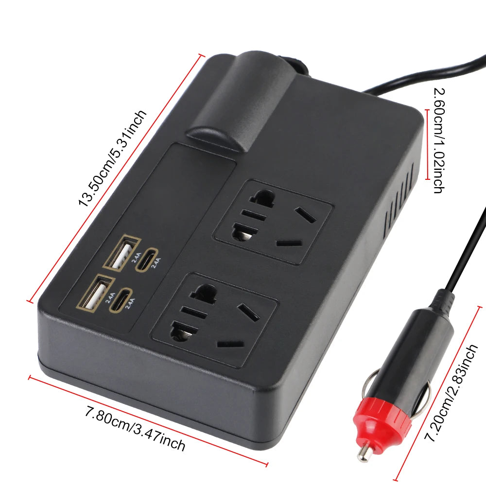 220W Power Inverter Car Mounted Solar Inverter USB Voltage Transformer Portable DC 12V To AC 220V Conversion USB Battery Clip