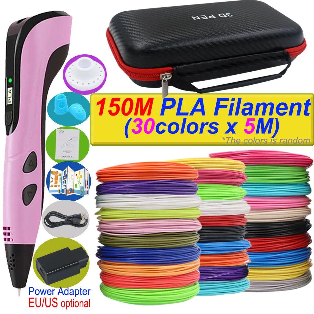 2025 New 3D Printing Pen DIY Three-dimensional Painting Children Toys With LCD Screen Power Adapter 200M PLA Filament Toys Gift