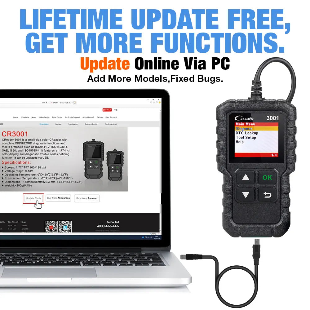 LAUNCH X431 CR3001 Car Full OBD2 Diagnostic Tools Automotive Professional Code Reader Scanner Check Engine Free Update pk  ELM32