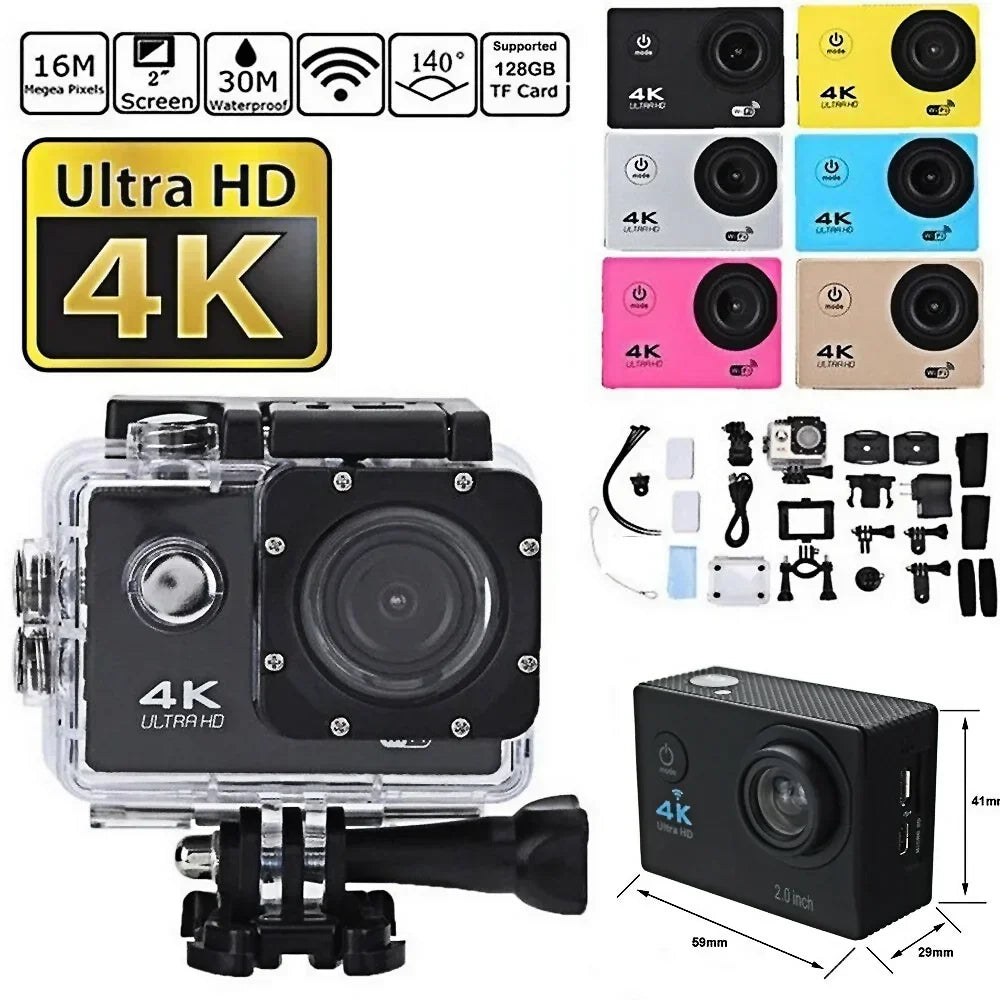 Action Camera Ultra HD 4K/30fps WiFi 2.0-inch 170D Underwater Waterproof Helmet Video Recording Cycling skiing Cameras Sport Cam