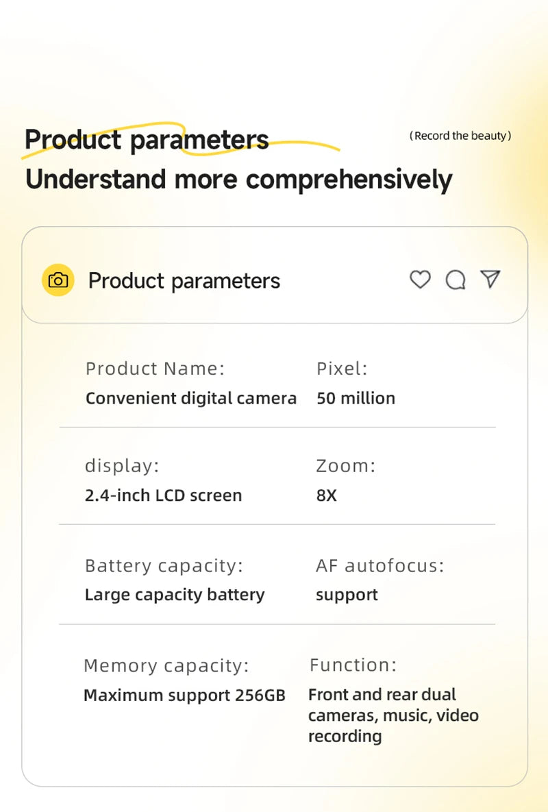 2025 New 4K Digital Camera Retro CCD 50 Million Pixels Portable Card Camera Entry-level Camera Dual Cam Flash 8X Zoom Auto Focus
