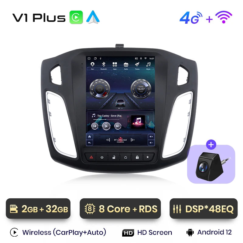 Junsun For Tesla Style Android Auto 4G Wireless Carplay DSP Car Radio Multimedia Player For Ford Focus MK 3 2012-2017 no 2din
