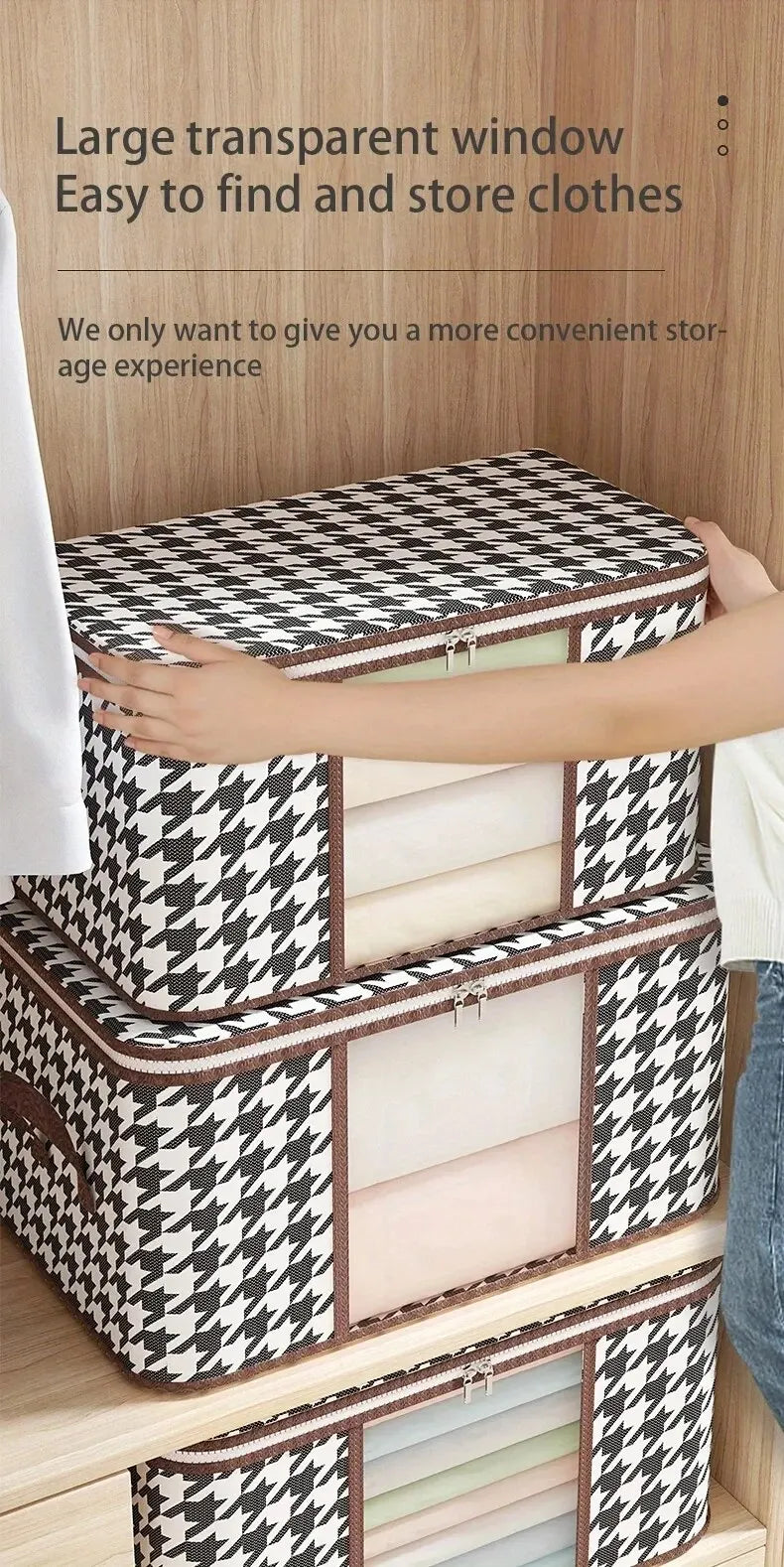 Visible Large Capacity Storage Box Portable Household Clothes Organizer With Handles Foldable Dustproof Quilt Zipper Container