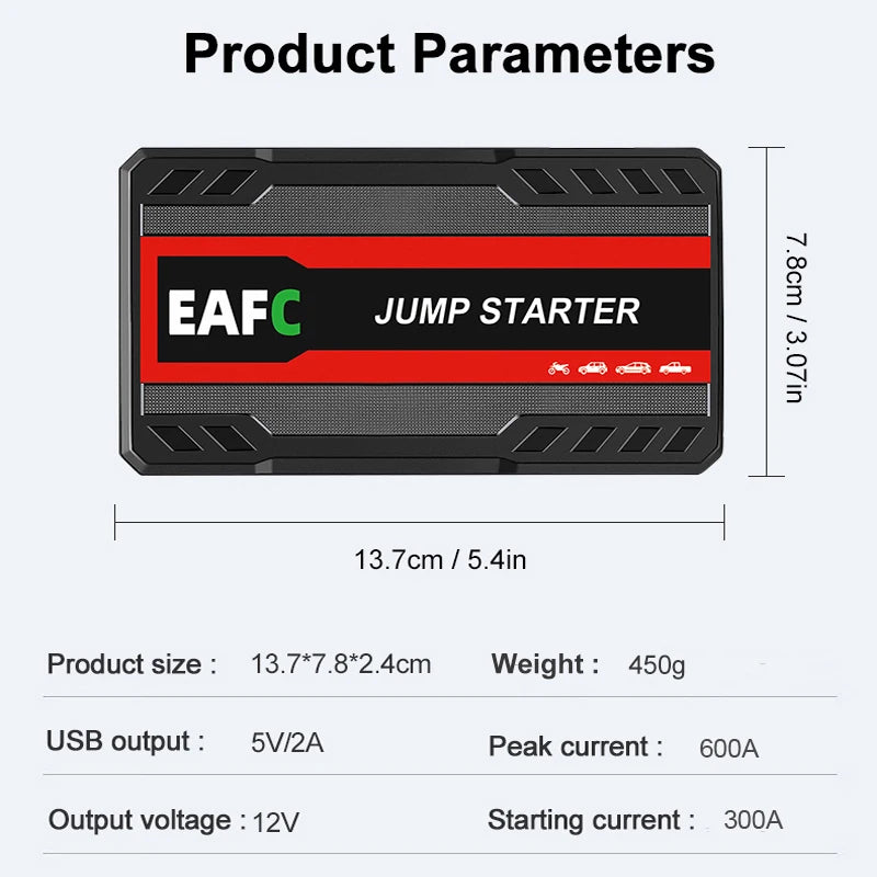 EAFC 2000A/1200A Portable Car Portable Jump Starter With Power Bank Fast Charge 12V Auto Battery Charger Booster Starting Device
