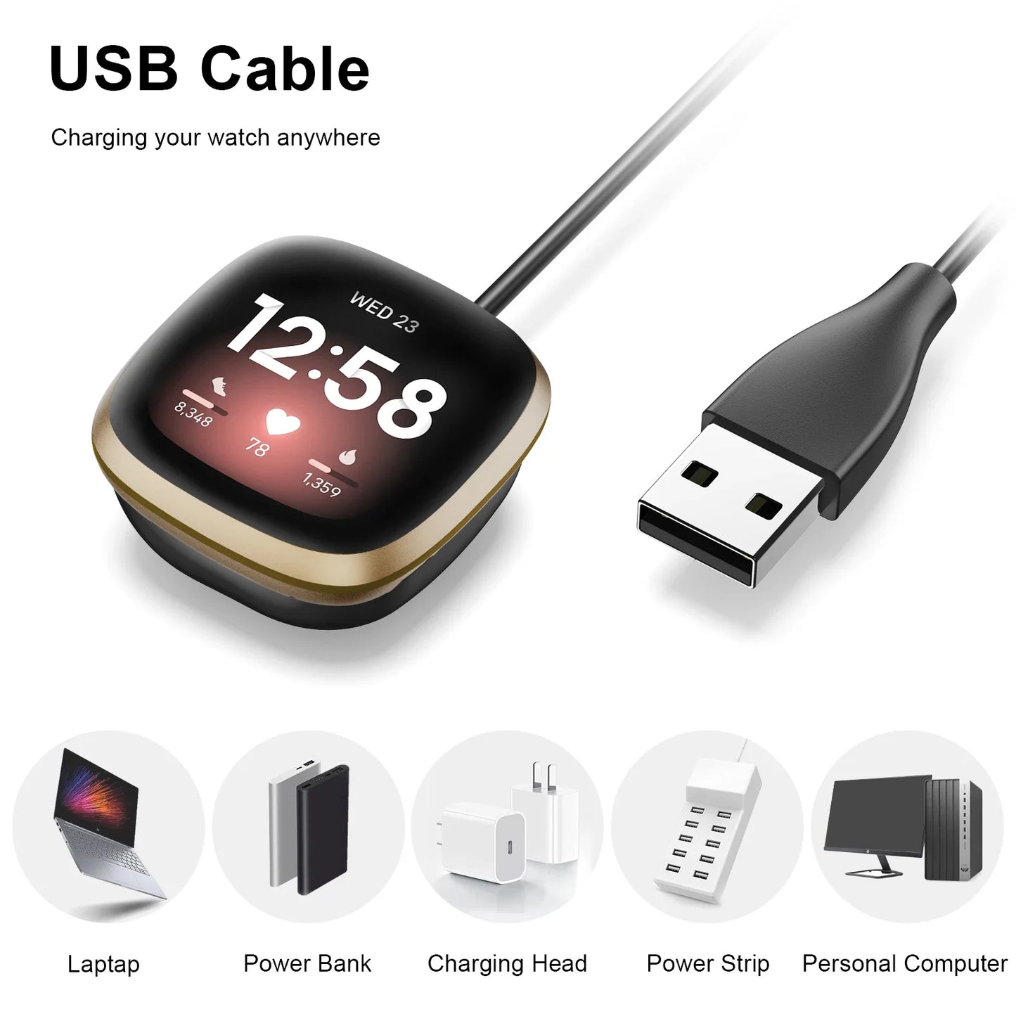 Portable USB Magnetic Charger Dock Adapter For Fitbit Versa 3 Fast Charging Power Cable For Fitbit Sense Smartwatch Accessories
