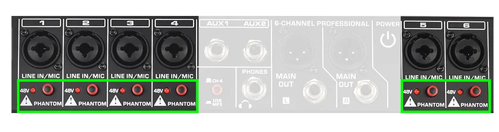 LOMEHO 6 Mono Channels Mixing Console 99 Digital Effects Bluetooth USB PC Sound Audio Mixer with 48V for Karaoke Church AM-GT6