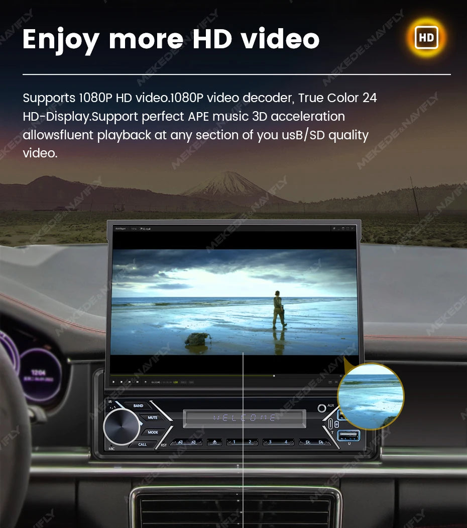 MEKEDE 1Din 7" Retractable Screen MP5 Player Car Radio Android Auto Carplay Universal GPS Navi Car Multimedia Intelligent System