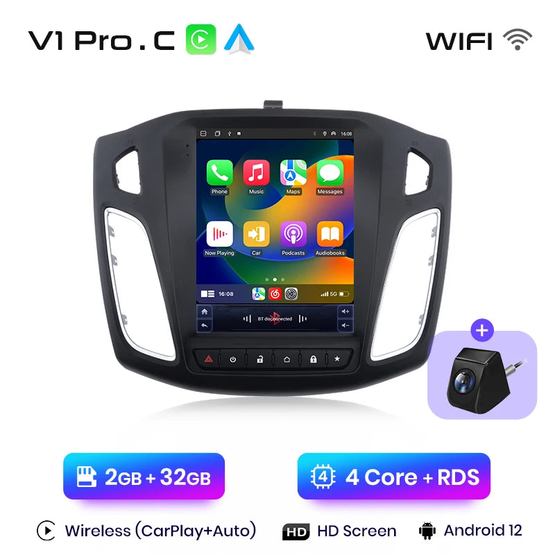 Junsun For Tesla Style Android Auto 4G Wireless Carplay DSP Car Radio Multimedia Player For Ford Focus MK 3 2012-2017 no 2din