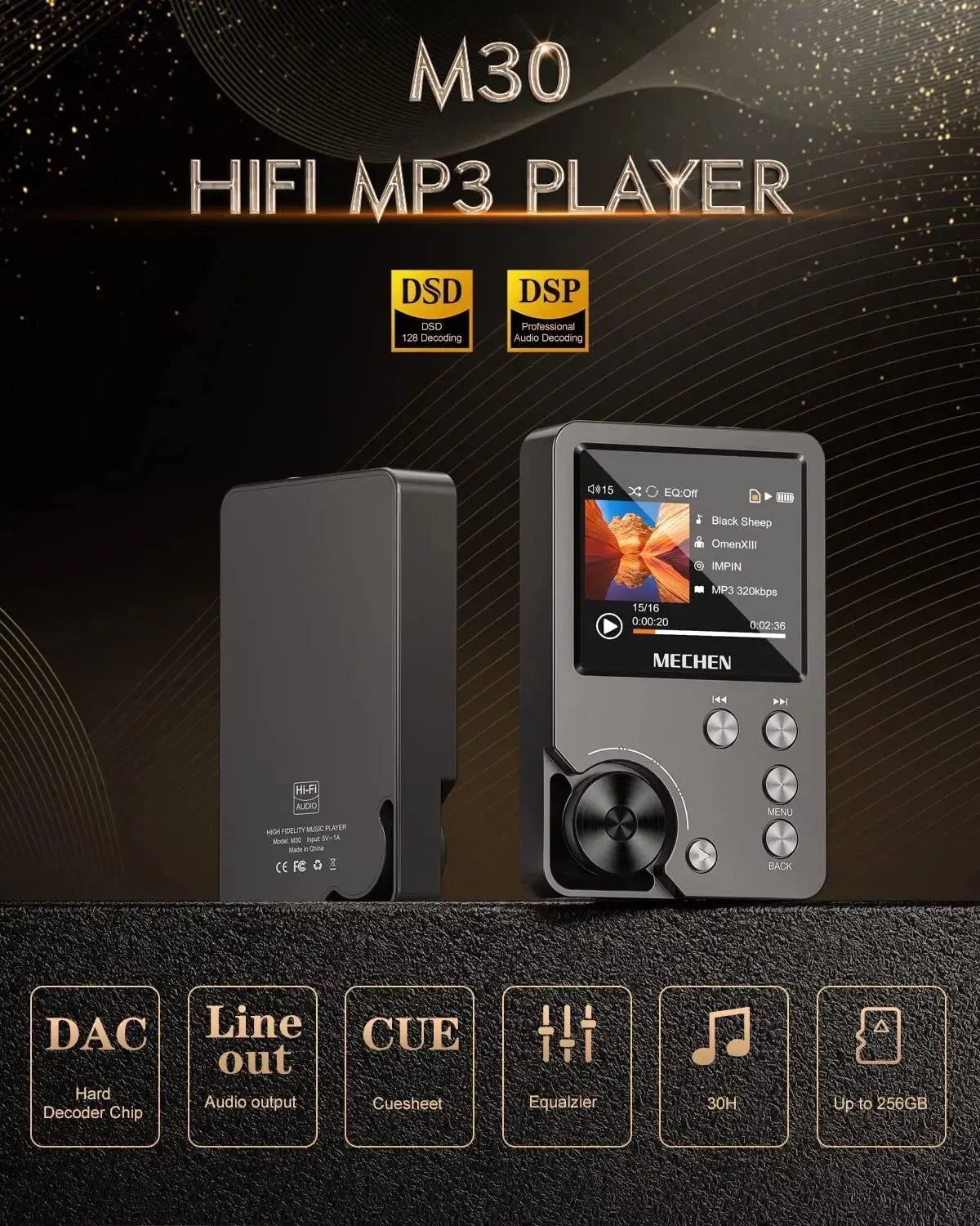 High Quality Lossless MP3 Player/MECHEN-M30/HiFi/with 64GB Memory Card Support Up to 256GB
