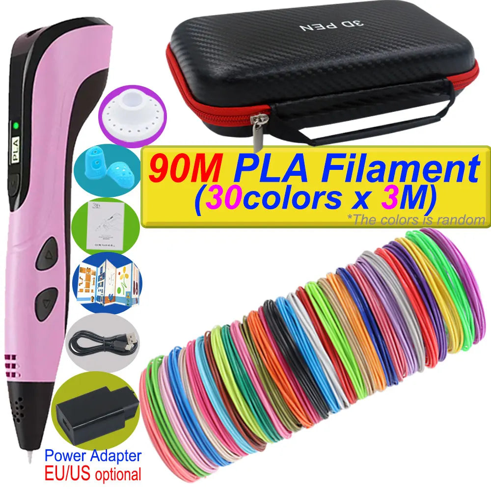 2025 New 3D Printing Pen DIY Three-dimensional Painting Children Toys With LCD Screen Power Adapter 200M PLA Filament Toys Gift