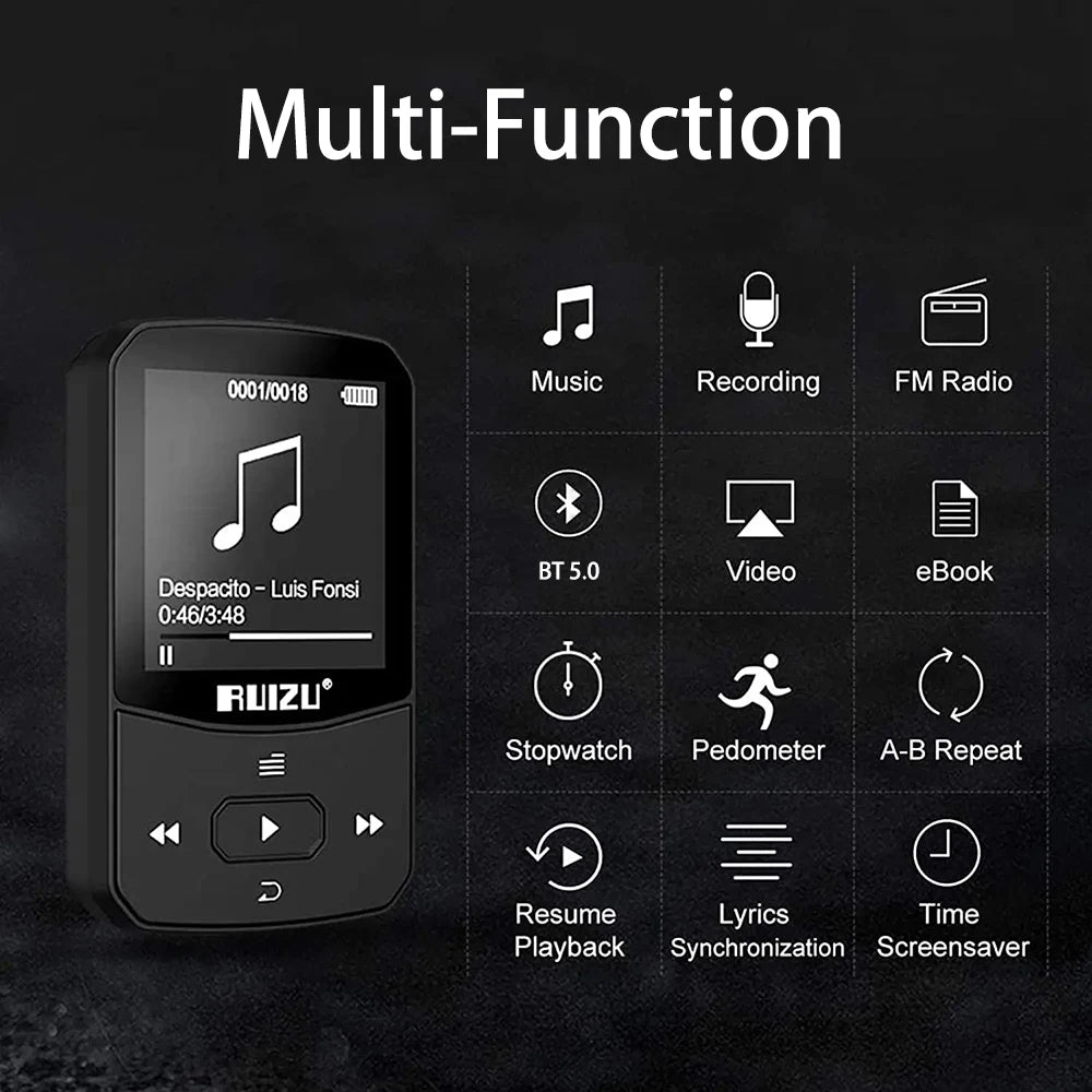 X52 Sport Bluetooth MP3 Player Portable Back clip Mini Music Walkman With Screen Support FM,Recording,Clock,Pedometer Radio