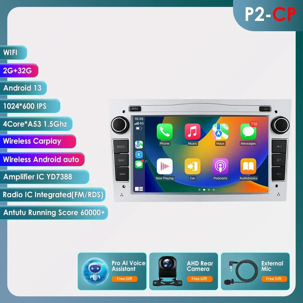 8G+128G 2Din Android 13 Car GPS Navigation Autoradio for Opel Astra H G J Antara Vectra C B Vivaro Corsa C D Zafira B Stereo RDS